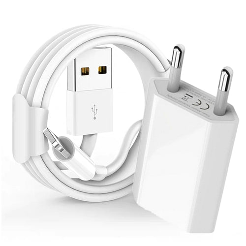 1m 2m 3m USB Charging Cable EU Wall Charger for iPhone 7 8 6 6S Plus X XR XS 11 12 Pro Max 5 5S SE 2020 USB Data Sync Cable Cord