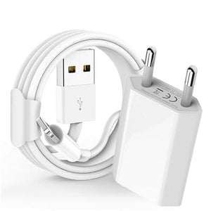 1m 2m 3m USB Charging Cable EU Wall Charger for iPhone 7 8 6 6S Plus X XR XS 11 12 Pro Max 5 5S SE 2020 USB Data Sync Cable Cord