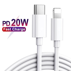 20W PD Charger Cable for iPhone 13 12 11 Pro XS Max XR X 8 Plus Fast Charging EU Wall Charger USB-C to Lighting Data Cable 1m 2m